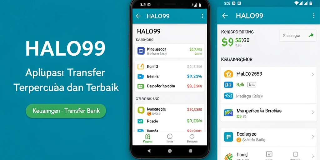 Tampilan utama aplikasi HALO99 dengan fitur transfer bank yang mudah diakses.