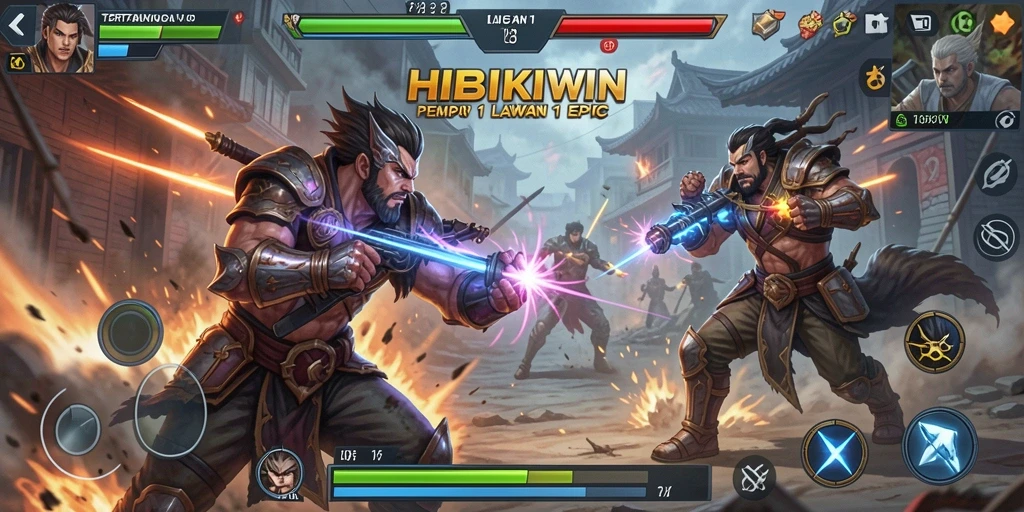 Tampilan antarmuka pertarungan dalam game HIBIKIWIN yang menarik.