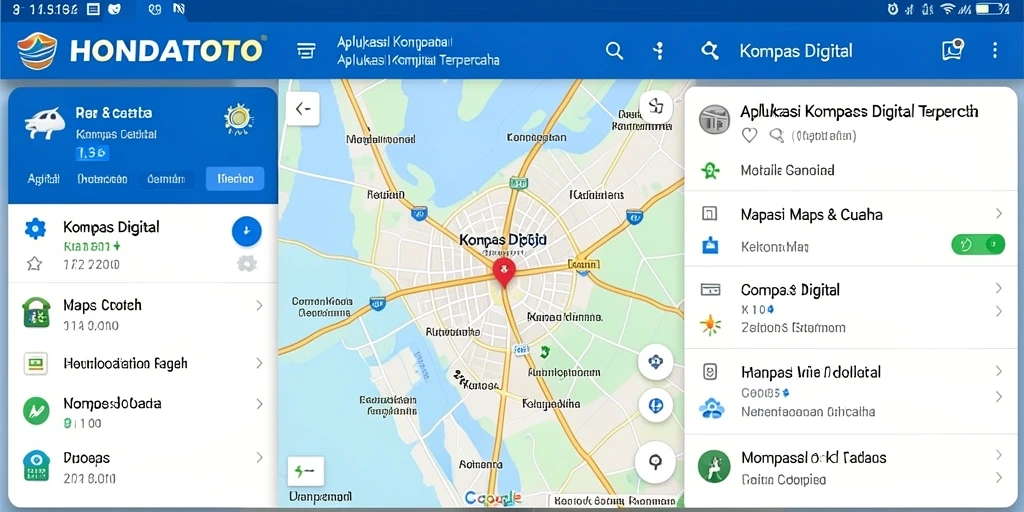Antarmuka HONDATOTO yang menampilkan kompas digital sederhana.