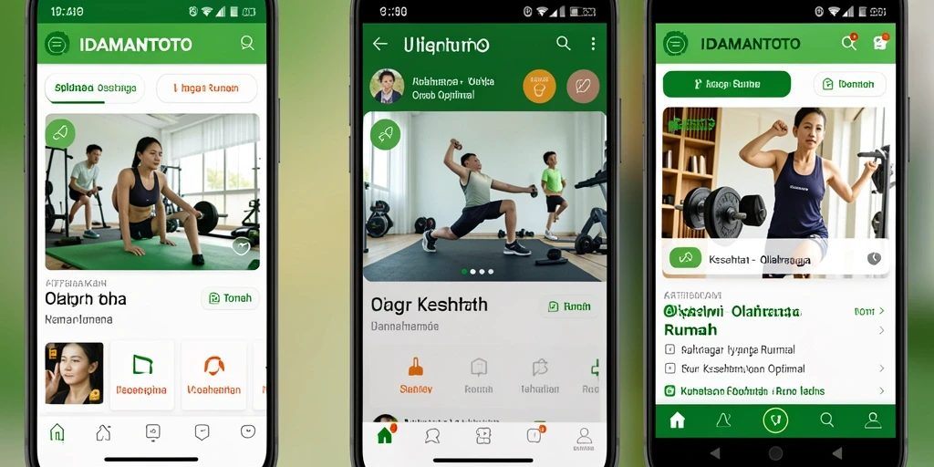 Tampilan antarmuka aplikasi IDAMANTOTO yang user-friendly untuk olahraga rumah.