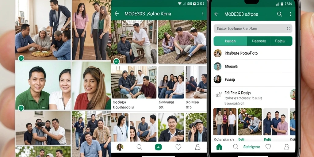 Antarmuka utama MODE303 dengan berbagai pilihan kolase foto.