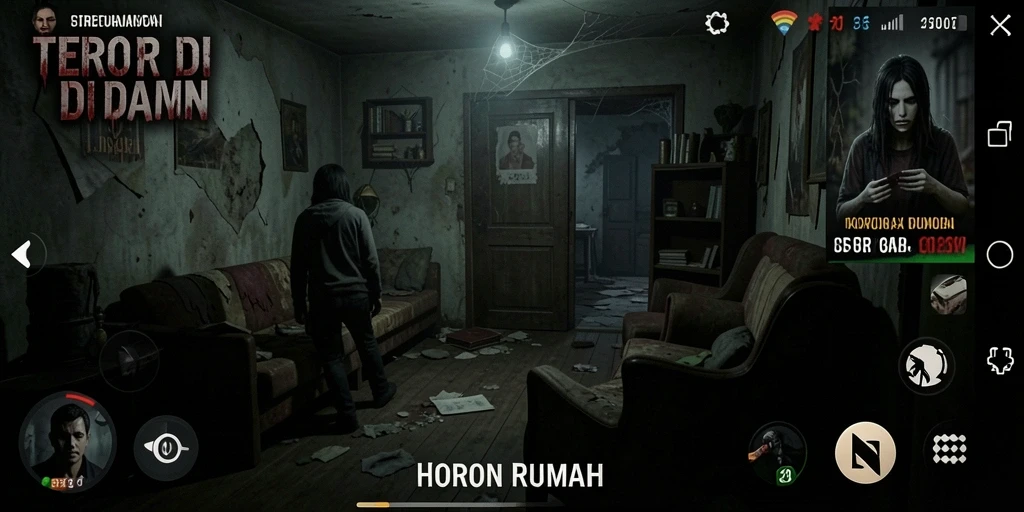 Tampilan antarmuka yang menyeramkan dalam game Horor Rumah.